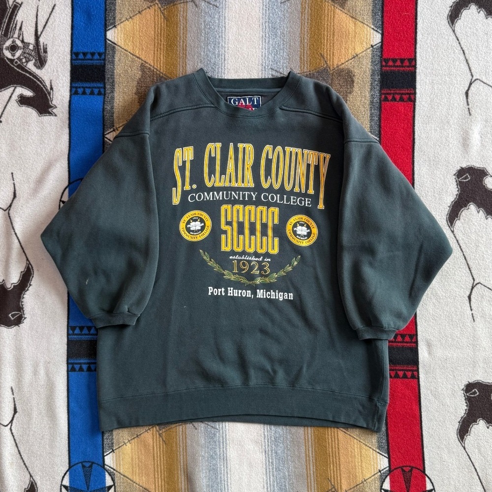 Vintage Galt Sand St Clair County Community College Sweatshirt XL Green Michigan